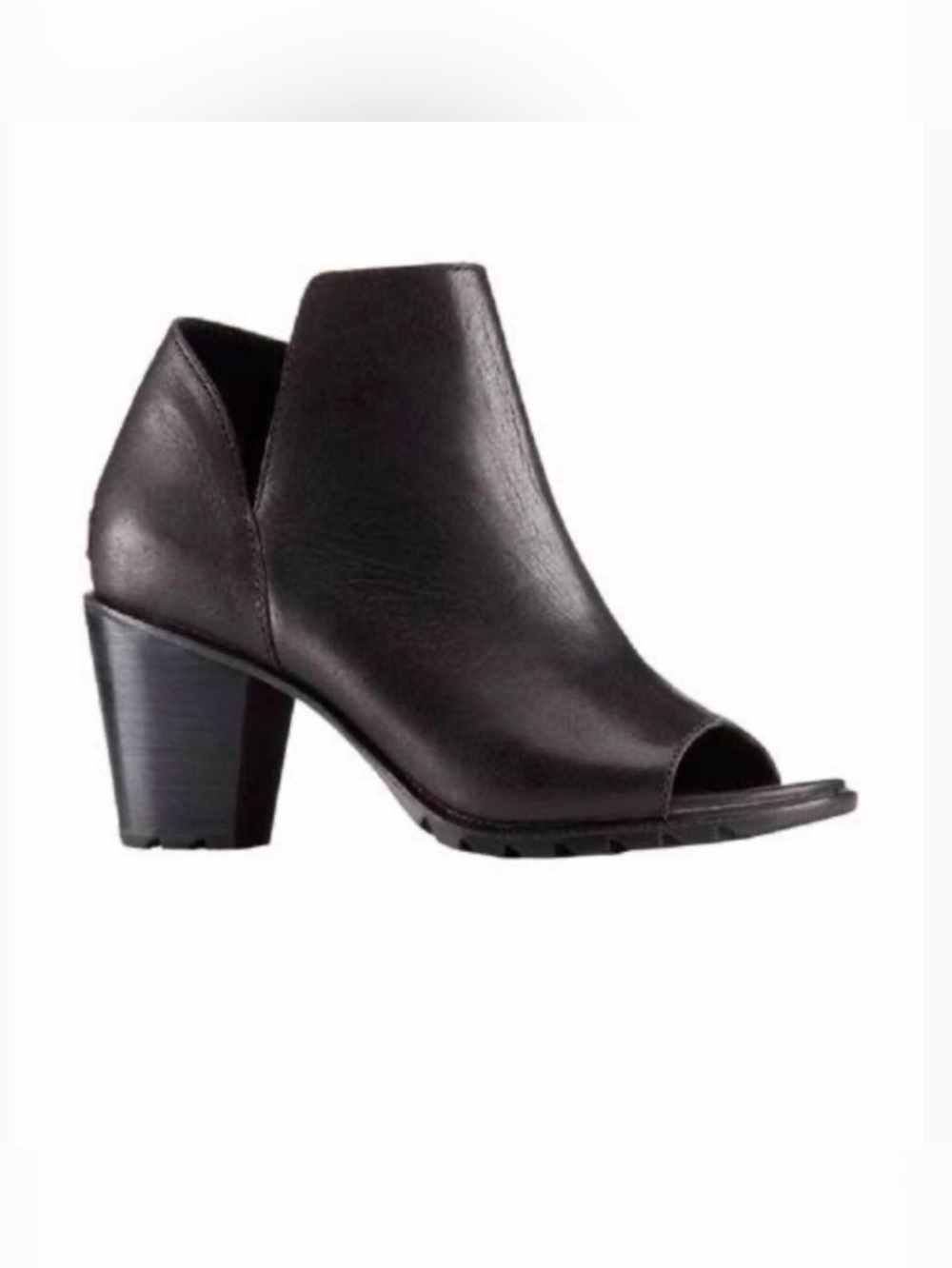 NEW Sorel Nadia 7.5 Black Open-Toe Block Heel Ankle Boot Booties